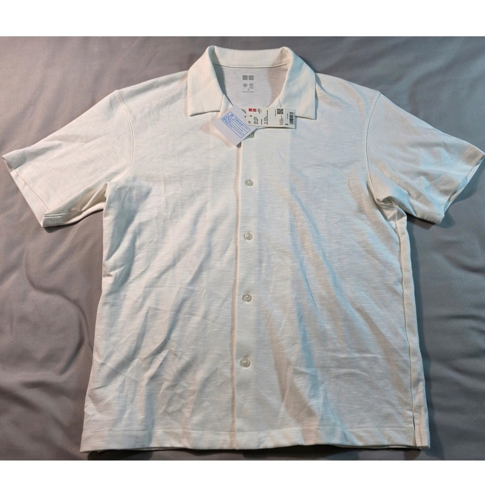 Uniqlo Airism Cotton Polo Shirt Mens mall White Short Sleeve Button Front